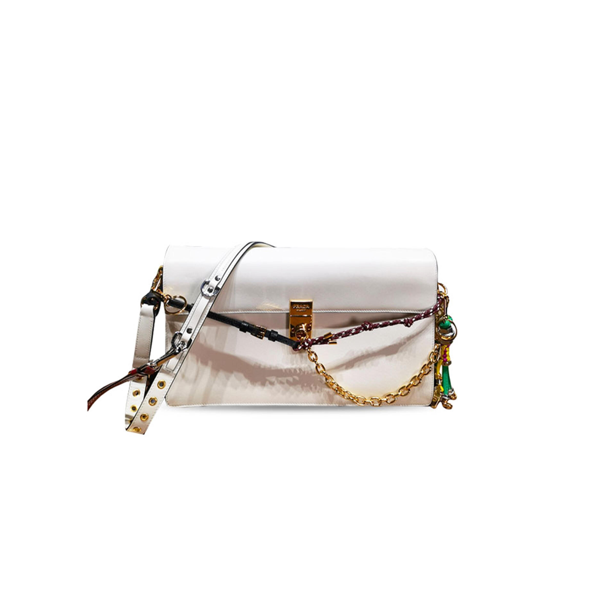 PRADA SOFT SOUND LARGE LEATHER SHOULDER BAG WITH CHARMS 1BD378 (35*19.5*10.5cm)